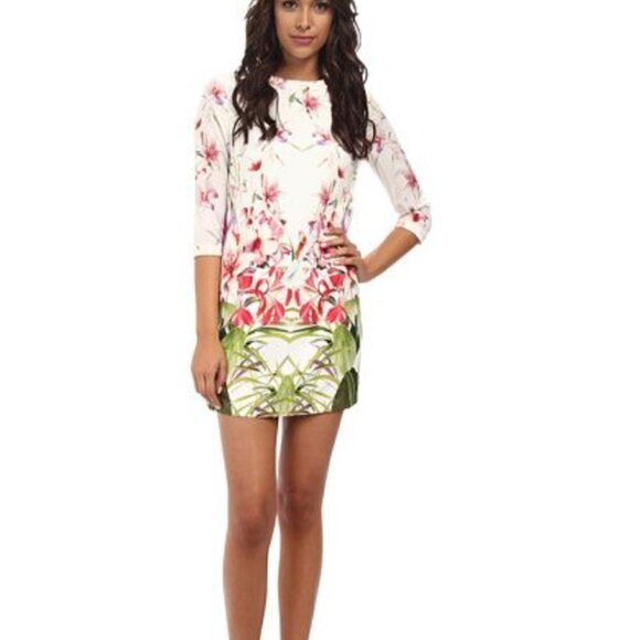 Ted Baker Womens Floral Dress Oletta Mirrored Tropics Size 3 TB 8 Medium US - Picture 1 of 16